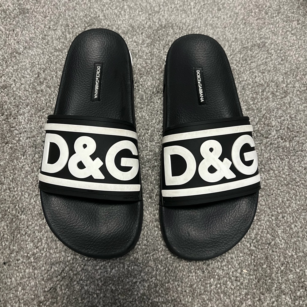 D&G Black & White Logo Slide Sandals